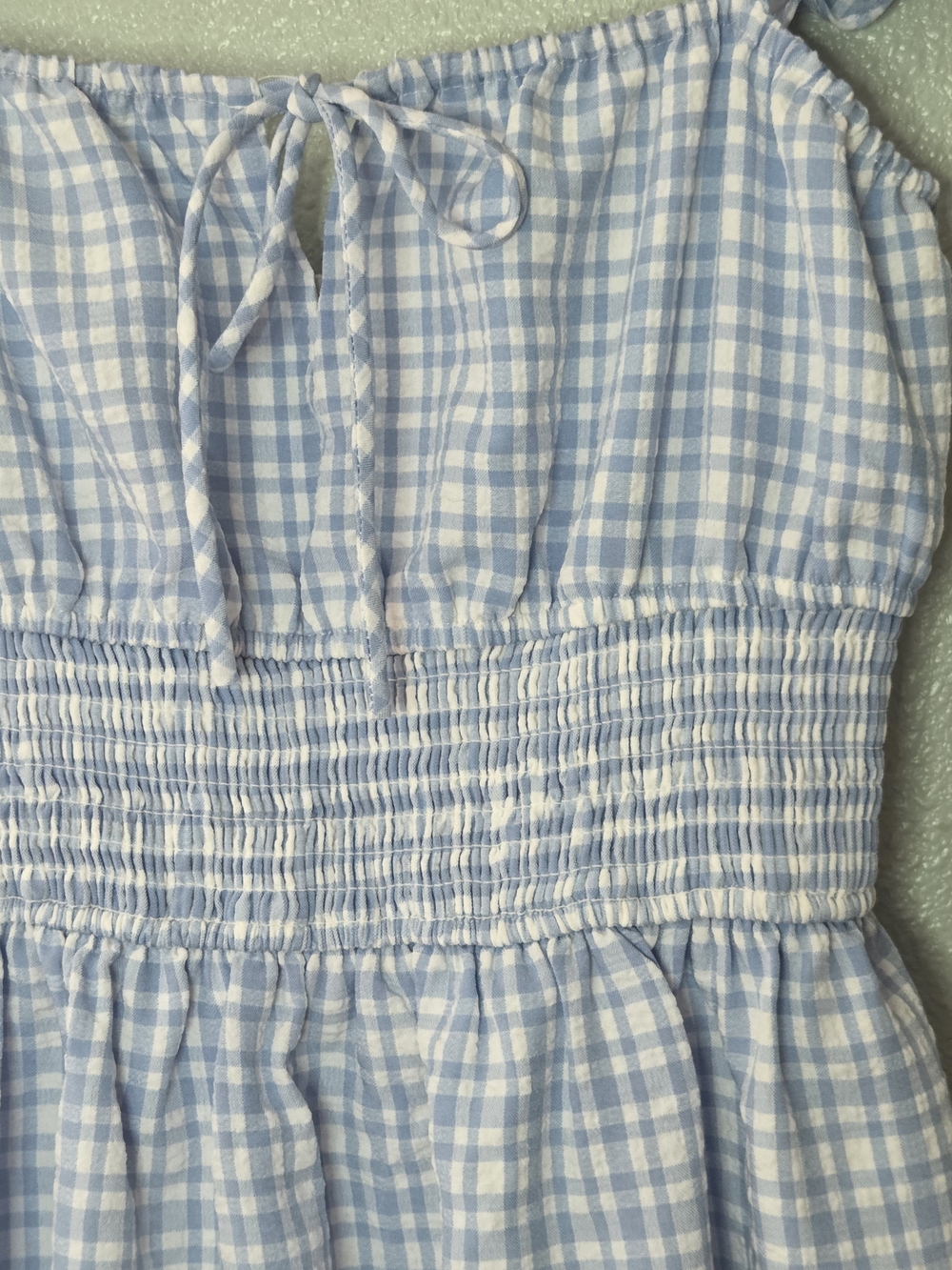 Wayf Light Blue And White Smocked Gingham Dress Size S - Picture 5 of 9